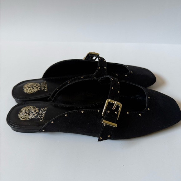 Vince Camuto Black Studded Buckle Mules - Picture 3 of 7